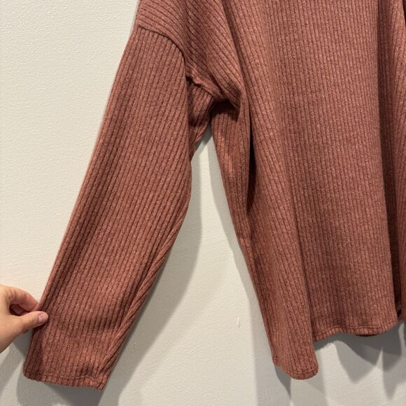 Vanilla Bay Mock Neck Sweater Ribbed Stretch Rust Asymmetrical Women sz Large - Picture 6 of 9